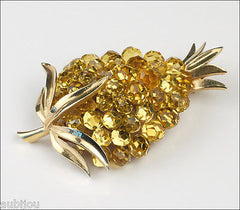 Vintage Trifari Briolette Light Topaz Rhinestone Pineapple Fruit Brooch Pin Set