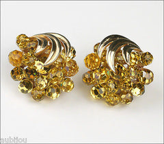 Vintage Trifari Briolette Light Topaz Rhinestone Pineapple Fruit Brooch Pin Set