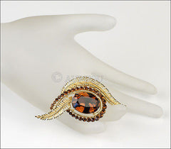 Vintage Trifari Smoked Topaz Rhinestone Floral Fern Set Brooch Pin Bracelet Parure
