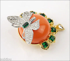 Kenneth Jay Lane KJL Duchess Of Windsor Butterfly Coral Rhinestone Brooch Pin