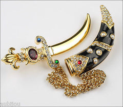 Trifari Limited Edition Enamel Rhinestone Dagger Sword Chatelaine Brooch Pin