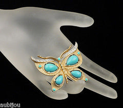 Vintage Trifari Figural Blue Faux Turquoise Butterfly Brooch Pin Set Insect 1960