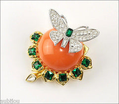 Kenneth Jay Lane KJL Duchess Of Windsor Butterfly Coral Rhinestone Brooch Pin