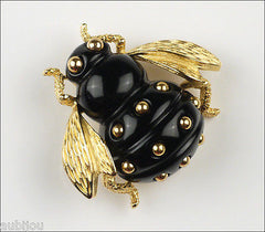 Vintage Crown Trifari Figural Black Lucite Bee Bug Fly Insect Brooch Pin 1960's