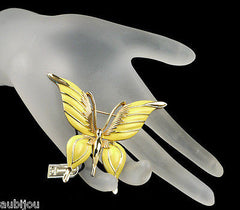 Vintage Crown Trifari Figural Yellow Enamel Butterfly Insect Brooch Pin 1960's