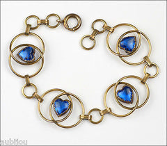 Vintage Victorian Gold Filled Blue Heart Rhinestone Bracelet Edwardian 1920's