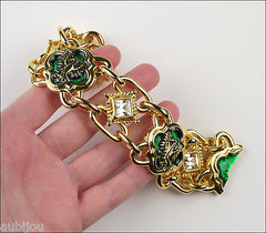 Vintage MVH Michaela Heraldic Crest Coat Of Arms Green Enamel Eagle Bracelet