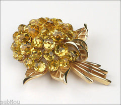 Vintage Trifari Briolette Light Topaz Rhinestone Brooch Pin Set Drop Earrings
