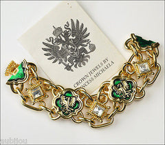 Vintage MVH Michaela Heraldic Crest Coat Of Arms Green Enamel Eagle Bracelet