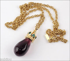 MVH Princess Michaela Heraldic Amethyst Glass Purple Stone Pendant Drop Necklace