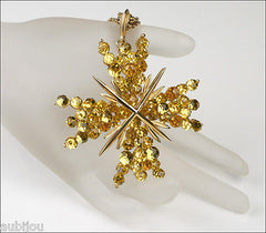 Vintage Trifari Briolette Light Topaz Glass Cross Flower Brooch Pin Set Necklace