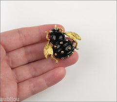 Vintage Crown Trifari Figural Black Lucite Bee Bug Fly Insect Brooch Pin 1960's