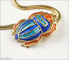 Vintage Crown Trifari Egyptian Revival Enamel Scarab Beetle Pendant Necklace Set