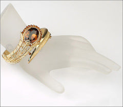Vintage Trifari Smoked Topaz Rhinestone Floral Fern Set Brooch Pin Bracelet Parure