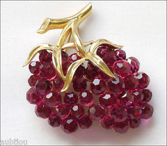Vintage Trifari Briolette Fuchsia Glass Rhinestone Brooch Pin Set Drop Earrings