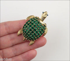Vintage Trifari Figural Emerald Green Rhinestone Turtle Brooch Pin Trembler Set