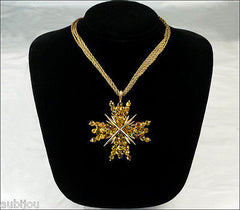 Vintage Trifari Briolette Light Topaz Glass Cross Flower Brooch Pin Set Necklace