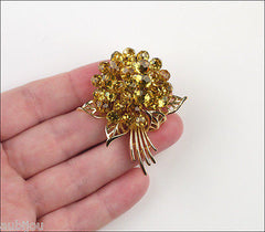 Vintage Trifari Briolette Light Topaz Rhinestone Brooch Pin Set Drop Earrings