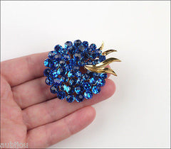Vintage Trifari Briolette Cobalt Blue Rhinestone Brooch Pin Set Drop Earrings
