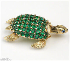 Vintage Trifari Figural Emerald Green Rhinestone Turtle Brooch Pin Trembler Set