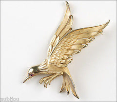 Vintage Crown Trifari 3D Figural Flying Bird Falcon Brooch Pin 1960's Jewelry