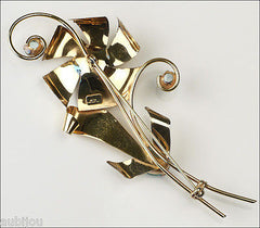 Vintage Gold Filled Vermeil Aquamarine Aqua Rhinestone Flower Brooch Pin 1940's Silver