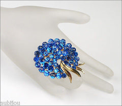 Vintage Trifari Briolette Cobalt Blue Rhinestone Brooch Pin Set Drop Earrings
