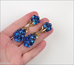 Vintage Trifari Briolette Cobalt Blue Rhinestone Brooch Pin Set Drop Earrings