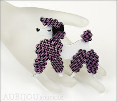 Erstwilder Brooch Pin Paige the Prancing Poodle Purple Violet Mannequin