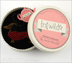 Erstwilder Brooch Pin Samuel the Silly Sausage Dachshund Red Box