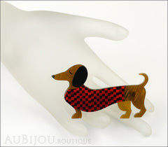 Erstwilder Brooch Pin Samuel the Silly Sausage Dachshund Red Mannequin