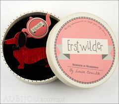 Erstwilder Dachshund Brooch Pin Spiffy the Sausage Dog Red Box