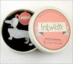 Erstwilder Dachshund Brooch Pin Spiffy the Sausage Dog White Box