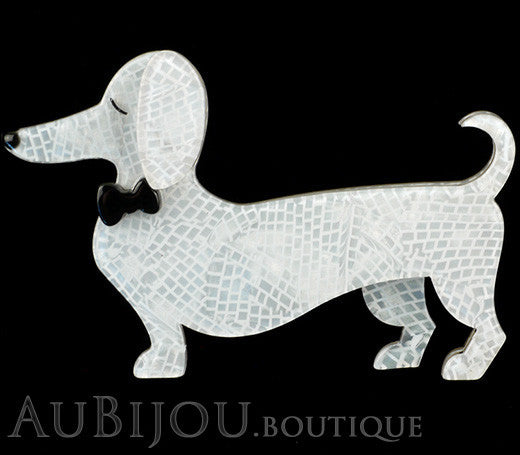 Erstwilder Dachshund Brooch Pin Spiffy the Sausage Dog White Gallery