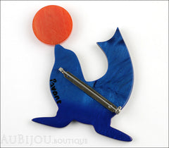 Marie-Christine Pavone Pin Brooch Circus Sea Lion Pearly Blue Galalith