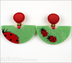 Marie-Christine Pavone Earrings Ladybug Green Red Galalith