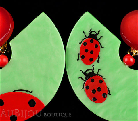 Marie-Christine Pavone Earrings Ladybug Green Red Galalith