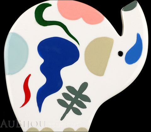 Marie-Christine Pavone Brooch Elephant Handpainted White Galalith Limited Edition