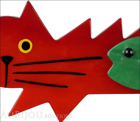 Marie-Christine Pavone Brooch Cat Fish Red Green Galalith
