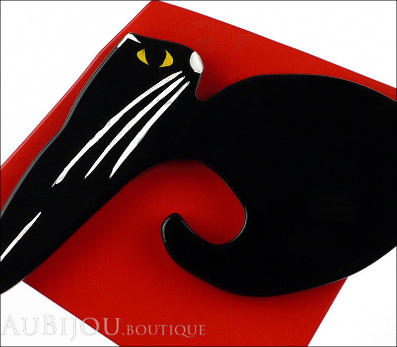 Marie-Christine Pavone Brooch Cat Cushion Black Red Galalith