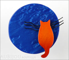 Marie-Christine Pavone Brooch Cat Sillhouette Blue Orange Galalith