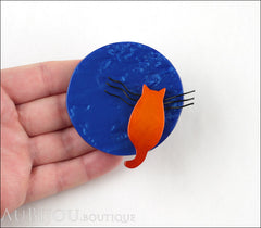 Marie-Christine Pavone Brooch Cat Sillhouette Blue Orange Galalith