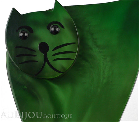 Marie-Christine Pavone Brooch Cat Serpolet Debout Dark Green Galalith