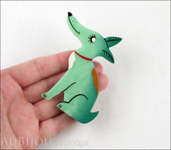 Marie-Christine Pavone Pin Brooch Dog Jack Russel Terrier Mint Green Galalith