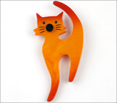 Marie-Christine Pavone Brooch Cat Standing Barbichou Orange Galalith