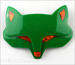 Lea Stein Goupil Fox Head Brooch Pin Green Mesh Orange