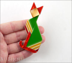 Lea Stein Deco Cat Brooch Pin Green Red Yellow