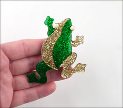 Lea Stein Rhana The Leaping Frog Brooch Pin Green Gold Flake