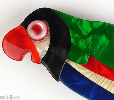 Lea Stein Kokokah The Parrot Brooch Pin Green Red Black Blue Gallery