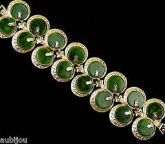 Vintage Signed Art Modeart Wide Spinach Green Marbled Bakelite Oriental Bracelet 1960's